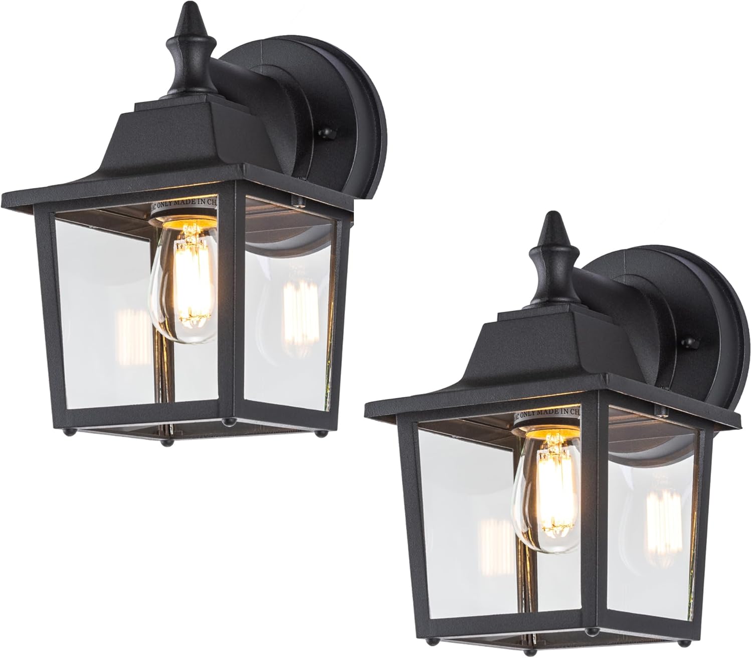 LIT-PaTH Outdoor Wall Lantern, Wall Sconce as Porch Lighting Fixture, E26 Medium Base 60W Max., Aluminum Housing Plus Glass, Bulbs NOT Included, Matte Black Finish, 2-Pack