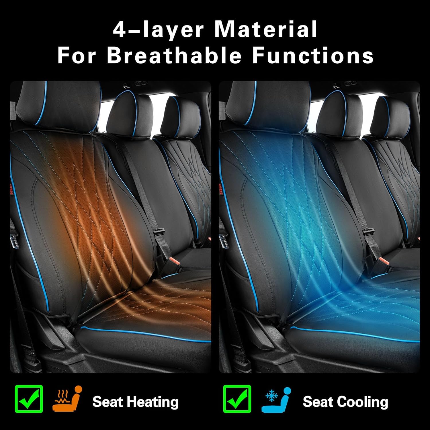 EKR F250 Seat Covers Custom Fit for (SuperCab ONLY) Ford F-250/350 XL/XLT 2023-2026 & F-250/350 Lariat 2023-2024,Full Set,2DR Rear W/NO Armrest -Faux Leather(Black with Blue Trim)