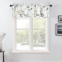 Vista 63 de VOGOL Cenefas con patrón de pájaros para ventanas de cocina, cenefa texturizada de lino con estampado floral y pájaros para ventanas pequeñas