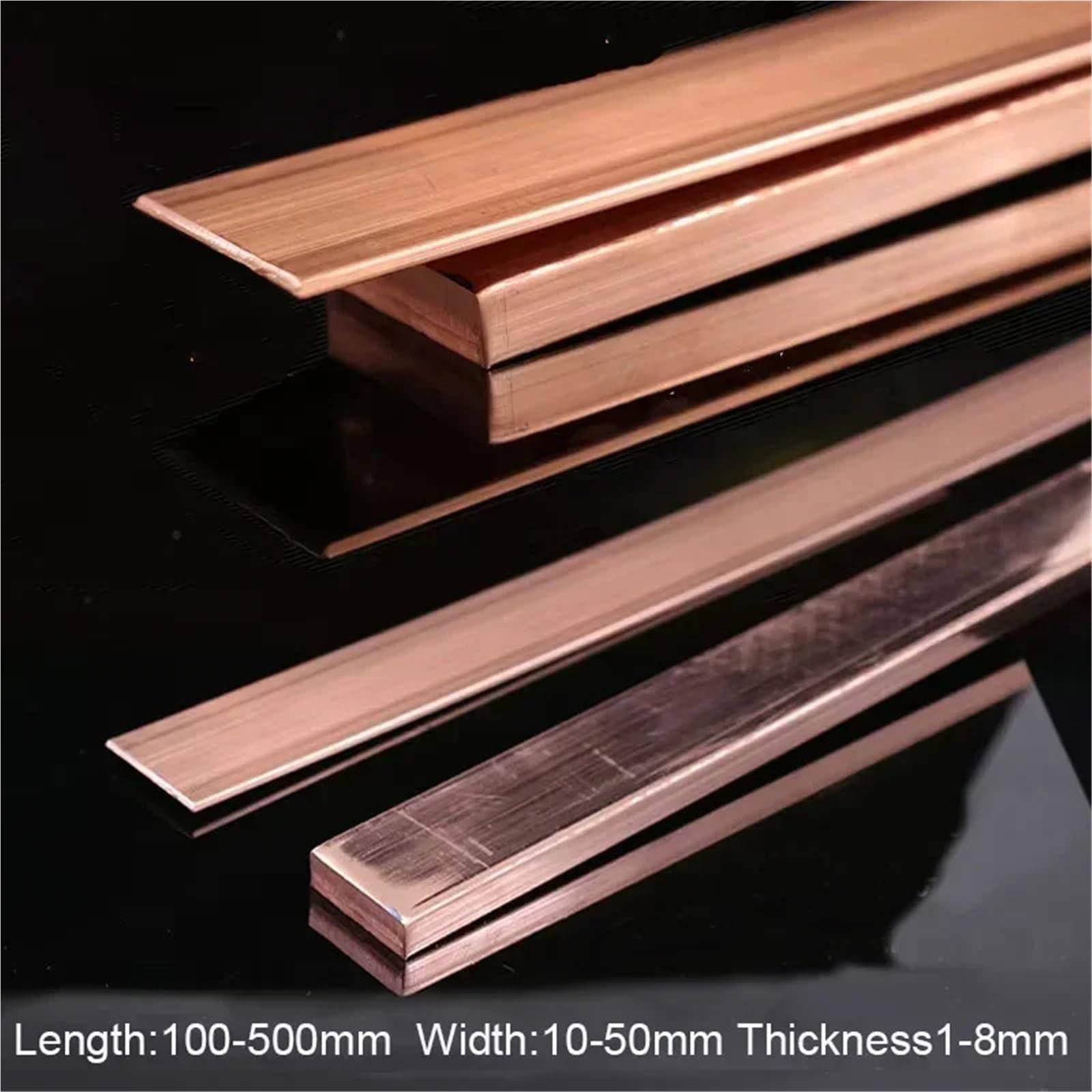 2 piezas de cobre rojo puro, placa metal plana, barra, longitud 100/250 mm, colectora, espesor 1/1,5/2/3/4/5/6/8 Adecuado para joyería y manualidades(5x15x250mm)