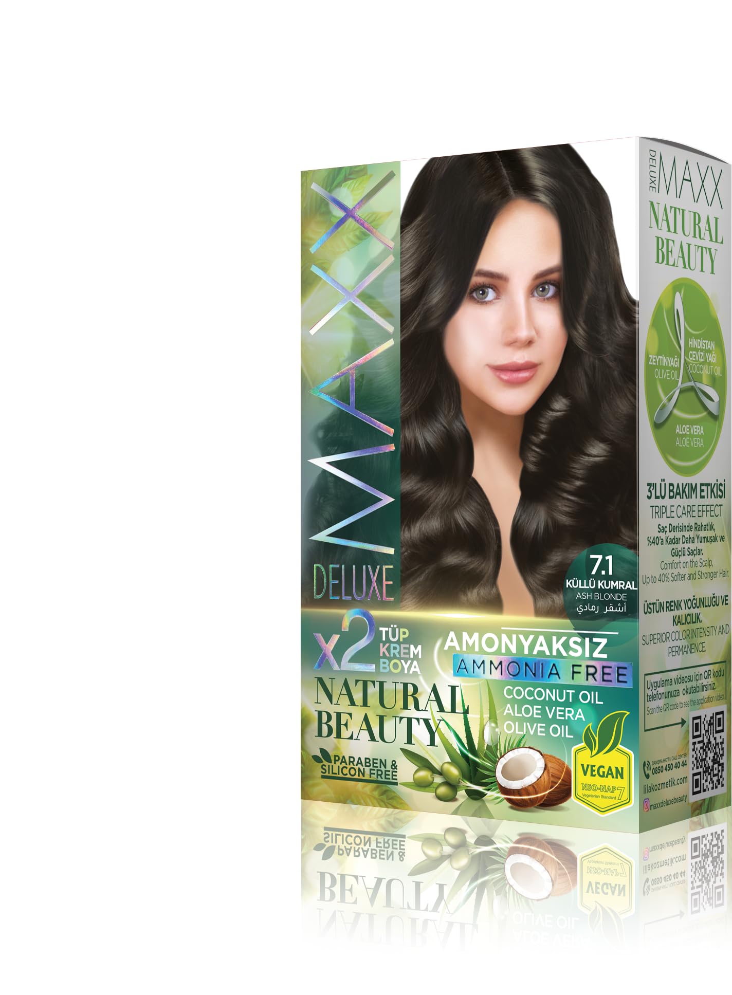 Maxx Deluxe Natural Beauty Amonyaksız Set Saç Boyası 7.1 Küllü Kumral