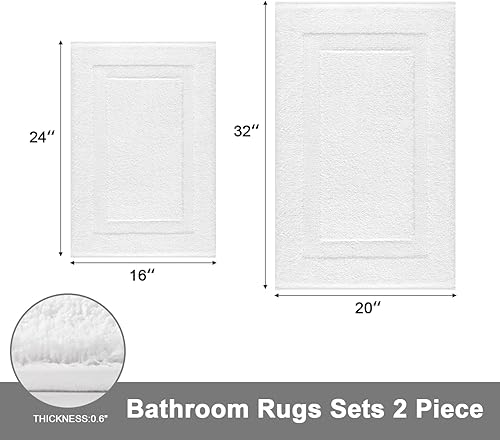 Miniatura 2 de SHACOS Juego de 2 tapetes de baño blancos de 16 x 24 + 20 x 32 pulgadas, antideslizantes, de microfibra, lavables, alfombras de baño absorbentes,