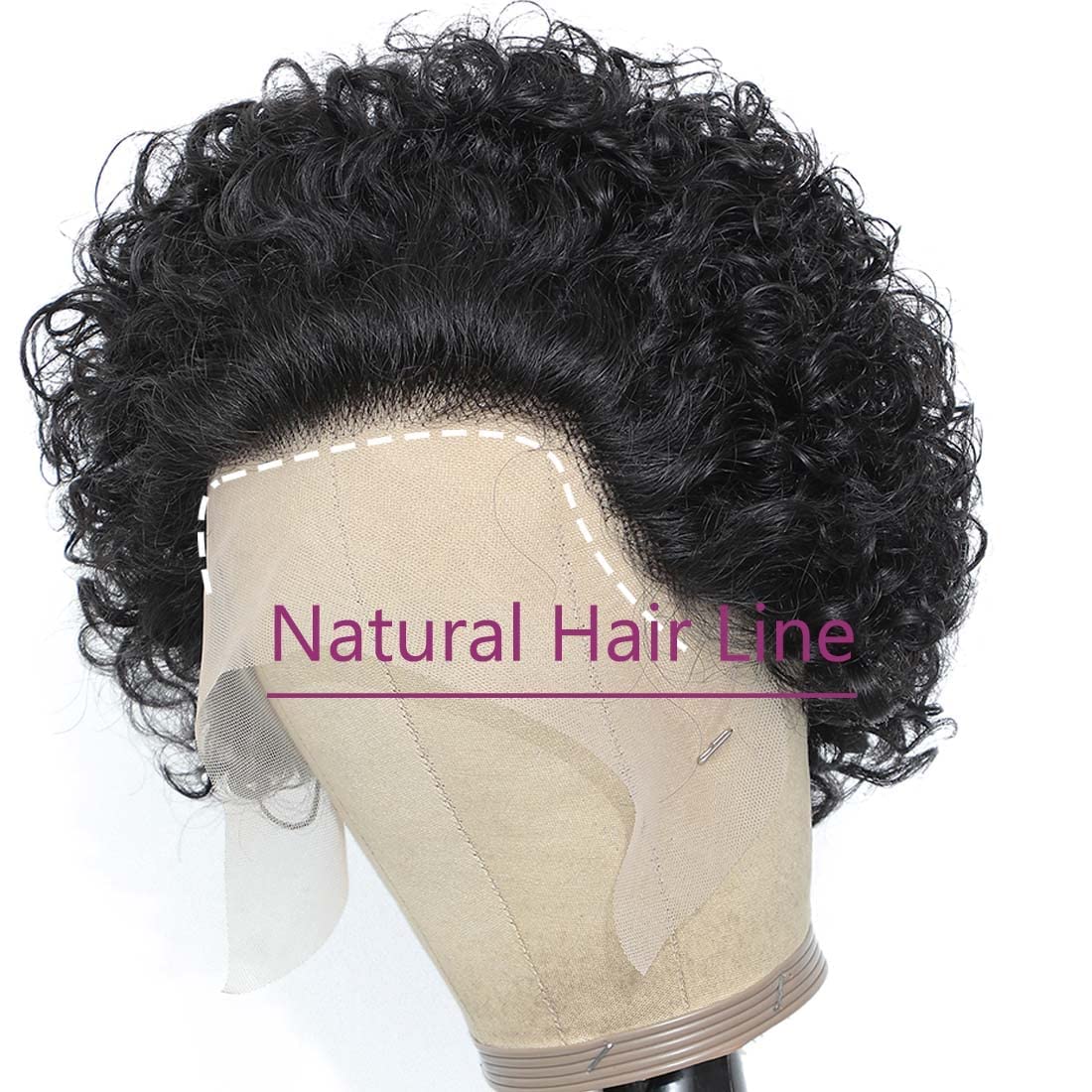 13 x 1 parrucca anteriore in pizzo corto umano capelli parrucca donna brasiliana naturale ricci capelli umani parrucca 150% densità (nera)