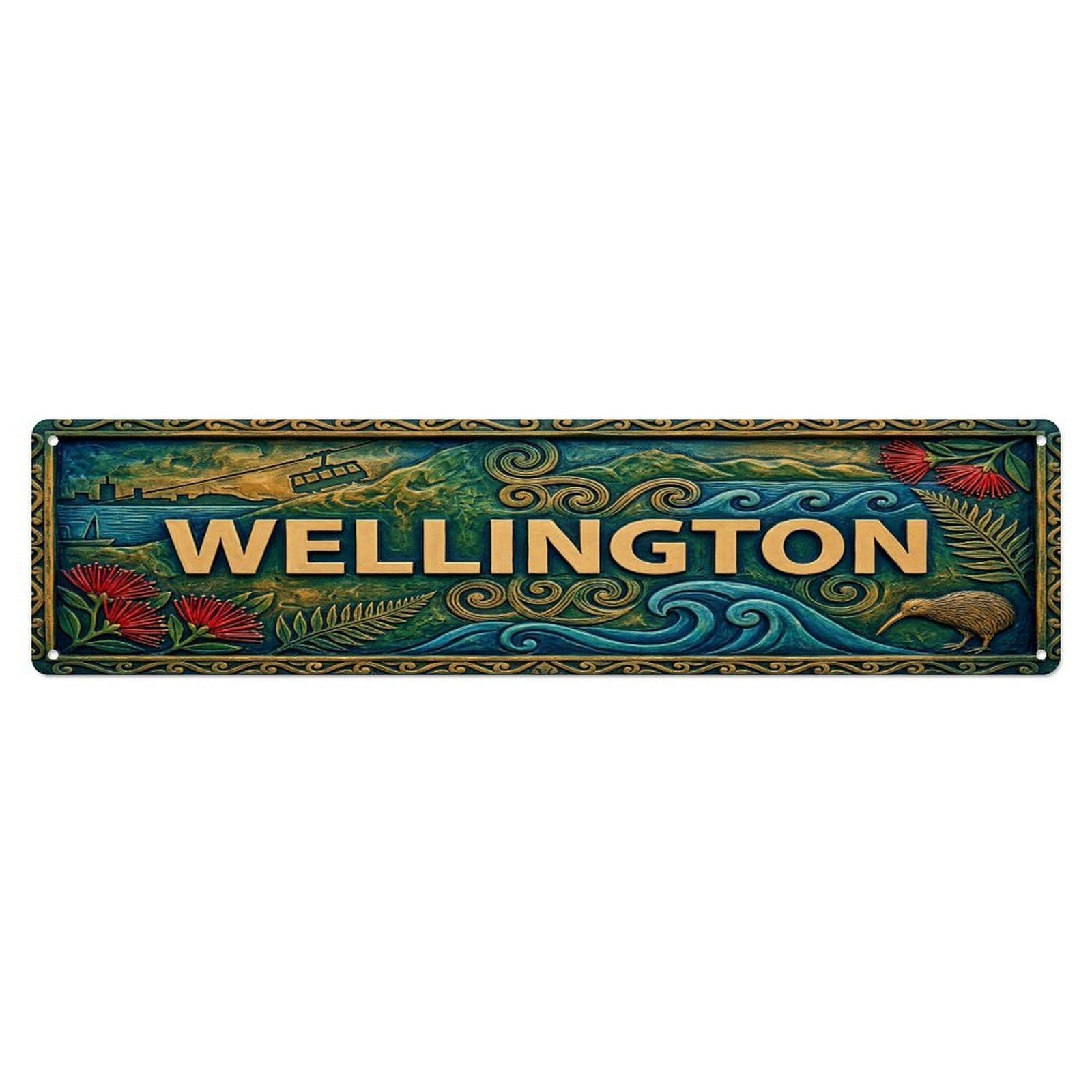 Cwbufd Vintage Style Vintage Wellington New Zealand Flag Pattern Vintage Metal Tin Sign Plaque Wall Decor For Cafe, Club Bar, Office, Garden Metal Poster 4X16inch