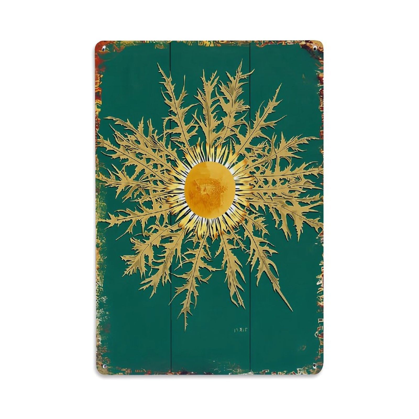 Nestemfo Vintage Golden Sunburst On Teal Background Tin Sign Metal Sign, Living Room,Bar, Home, Bedroom Wall Decor,Retro Metal Poster 8X12 Inches
