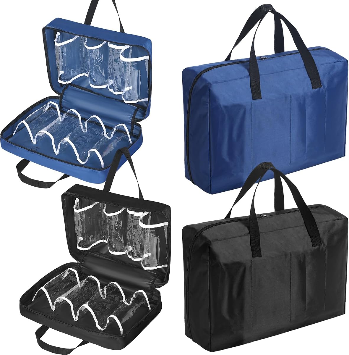 2 Pcs Shoe Bags for Travel with Handle Zipper Large Portable Shoe Organizer Luggage Storage Bags for Women and Men(Black, Blue)