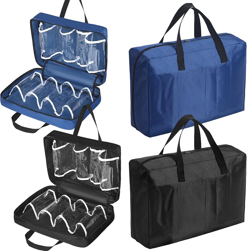 2 Pcs Shoe Bags for Travel with Handle Zipper Large Portable Shoe Organizer Luggage Storage Bags for Women and Men(Black, Blue)