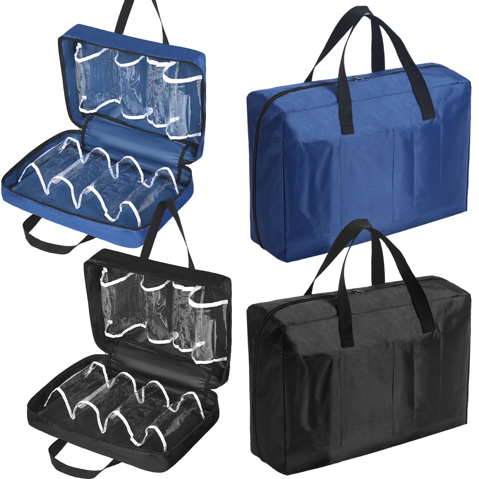Schuhbeutel für Reisen mit Griff, Reißverschluss, groß, tragbar, Schuh-Organizer, Gepäckaufbewahrungstaschen für Damen und Herren, 2 Stück, Schwarz, Blau