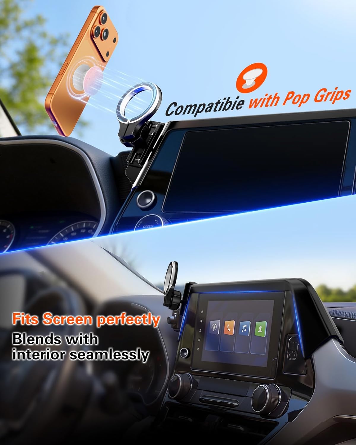 pop-tech Magnetic Car Mount for Toyota Highlander 2020 2021 2022 2023 2024 2025 2026: for MagSafe Strong Magnets Cell Phone Holder Fit 8-Inch Touch Screen Cradles for iPhone Accessories