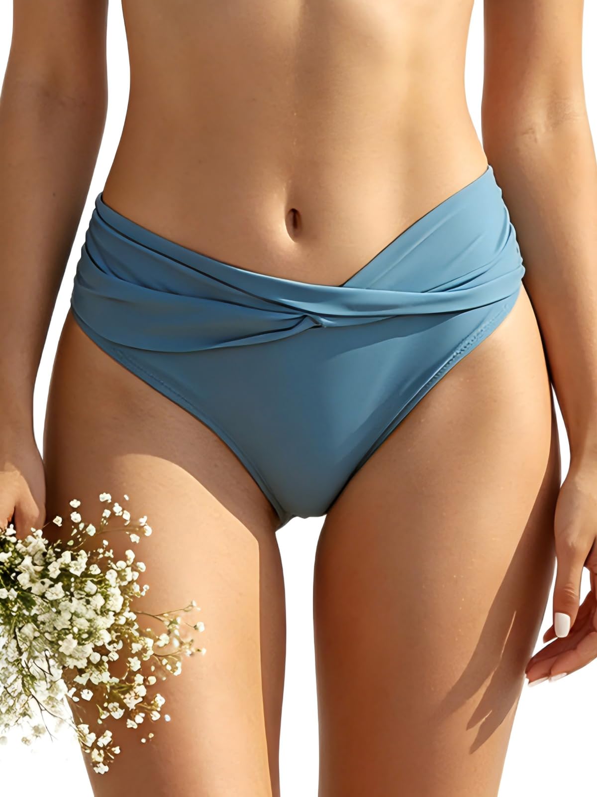 SHEKINI Damen Bikinihose Retro Ruched Bauchweg Klassisch Schwarze Badehose Strandhose Grosse Grössen für Frauen