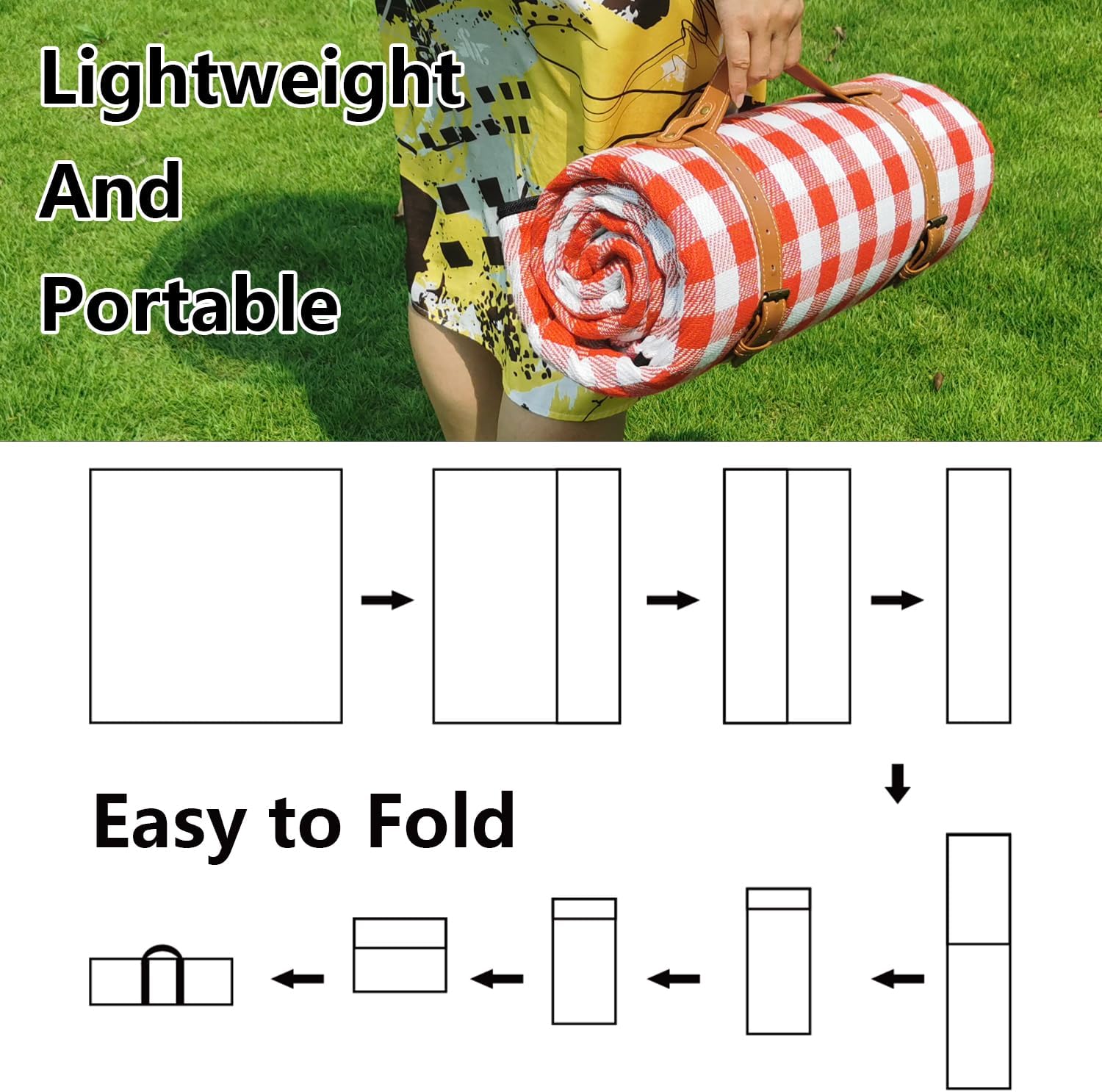 79”x79” Picnic Blanket Extra Large, Waterproof and Foldable Beach Blanket, 3-Layer Outdoor Blanket for 6 to 8 Adults, for Camping, Park, Beach, Grass, Indoors