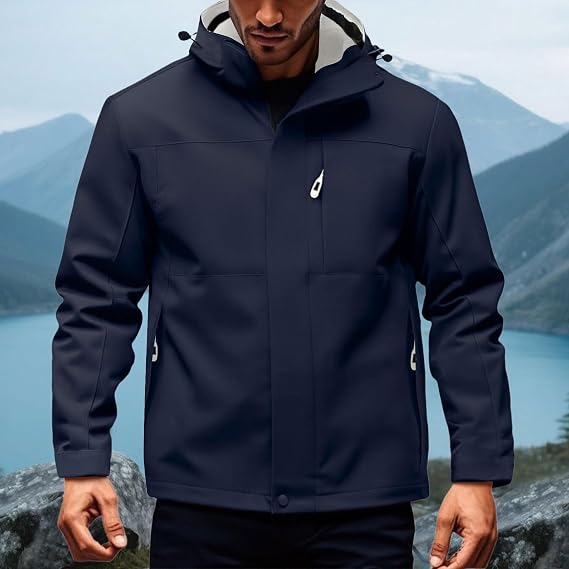 Mens Rain Jacket with Hood Long Sleeve Packable Windbreaker Jackets Lightweight Zipper Waterproof Fishing Coats