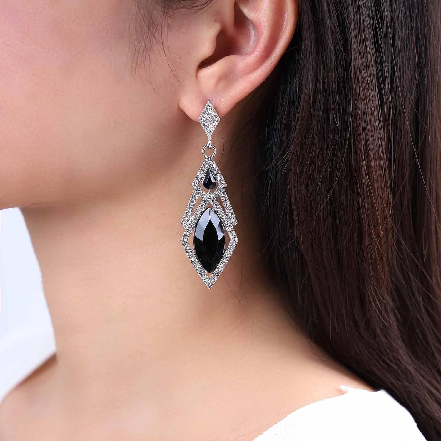 Vintage Onyx Gemstone Dangle Earrings Silver Black Crystal Earrings Onyx Teardrop Earrings Chandelier Dangle Earrings Jewelry for Women - Image 5