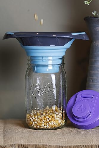 Miniatura 7 de Tapas y embudo para tarros de masón doble tornillo multicolor, tapas de boca ancha paquete de 4 y un embudo de silicona plegable en color verde