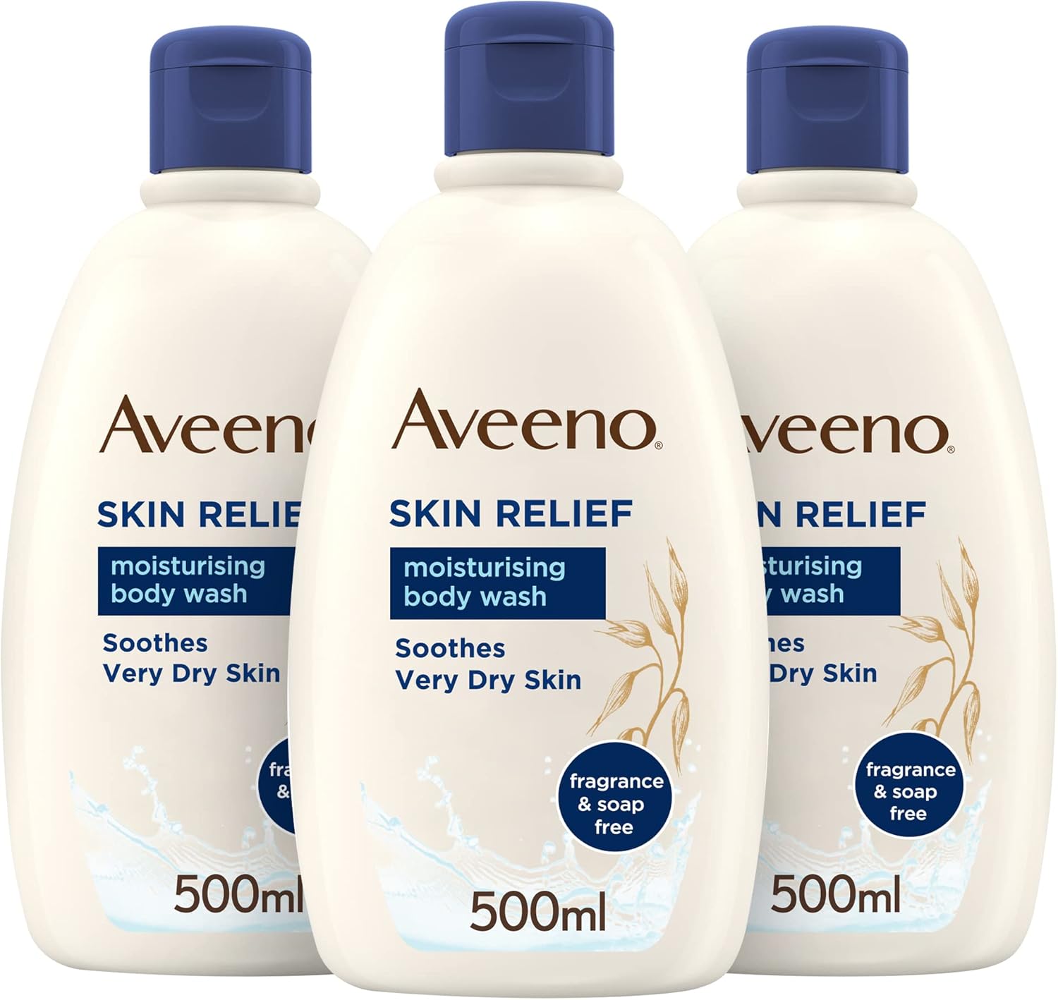 Aveeno Skin Relief Moisturising Body Wash Bundle (3x 500ml), Gentle Cleansing Body Wash with