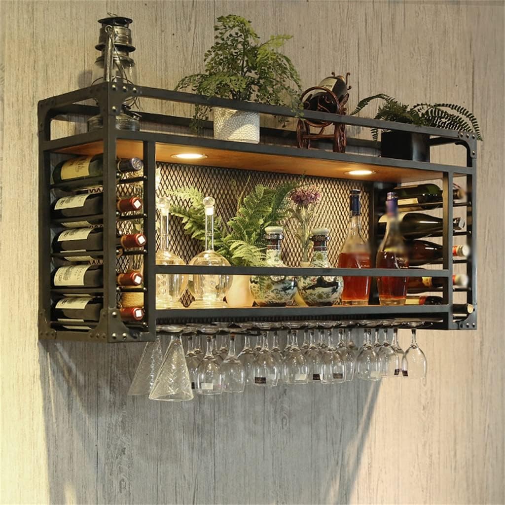 Iron Art Wall Mounted Wine Cabinet Leisure Bar Solid Wood Rack Household Living Room on The