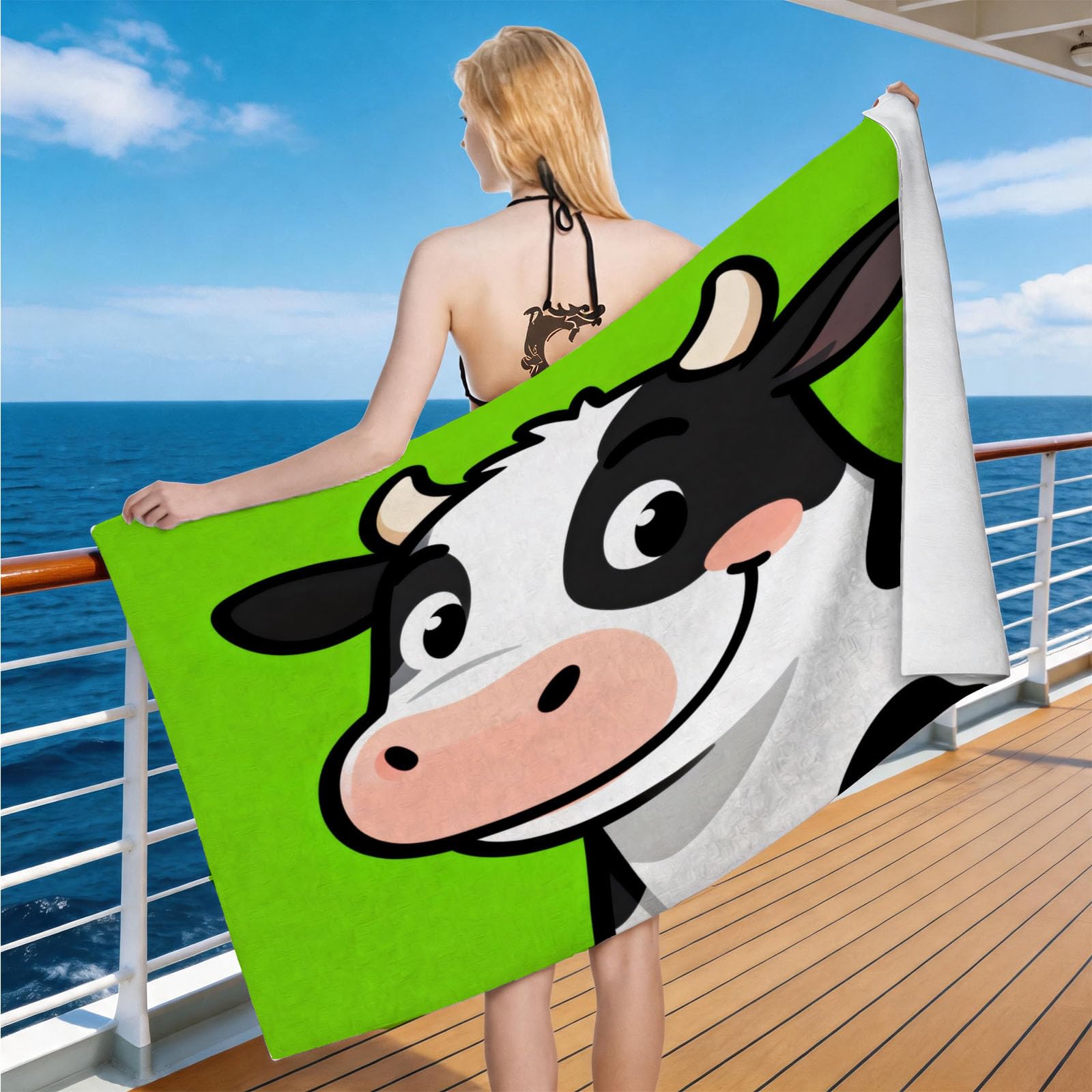 Hongduo Microfiber Quick Dry Beach Towel Cartoon Cow, 3D Cow Print Beach Towels Absorbent Fast Drying Bath Towels, Travel Camping Gym Swimming Bathroom (90x180cm)