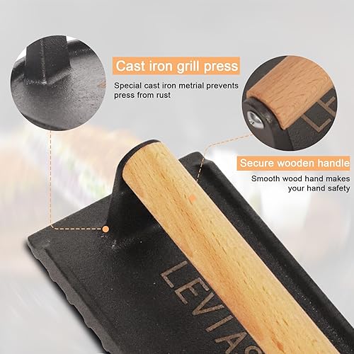 Miniatura 4 de Prensa de hamburguesa aplastada, 6.69 pulgadas, redonda, 7.8 x 3.9 pulgadas, rectangular, 2.2 libras, parte inferior de hierro fundido resistente,