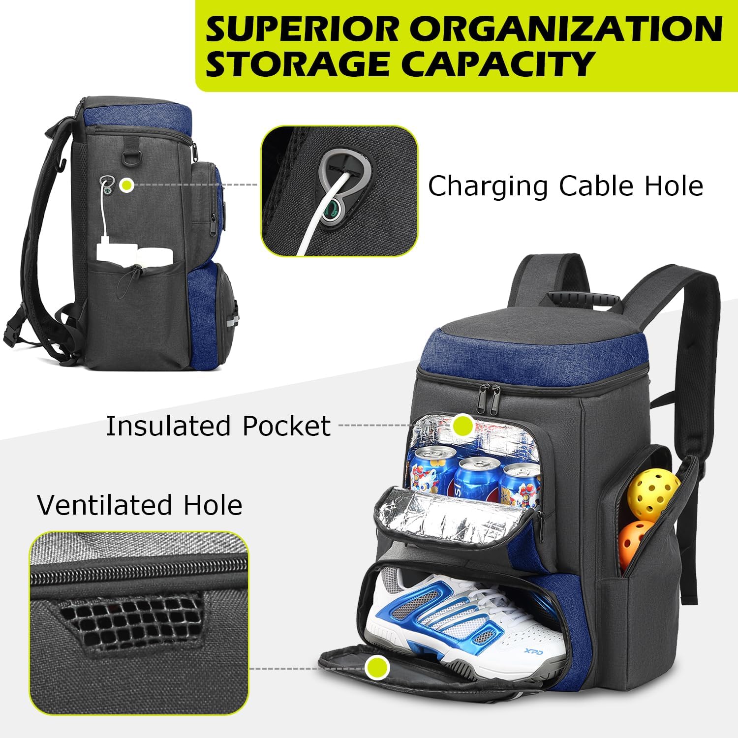 HAMBOLY Pickleball Bag for Men & Women, Large Pickleball Backpack with Shoes Compartment and Cooler, Fence Hook Design - Image 3