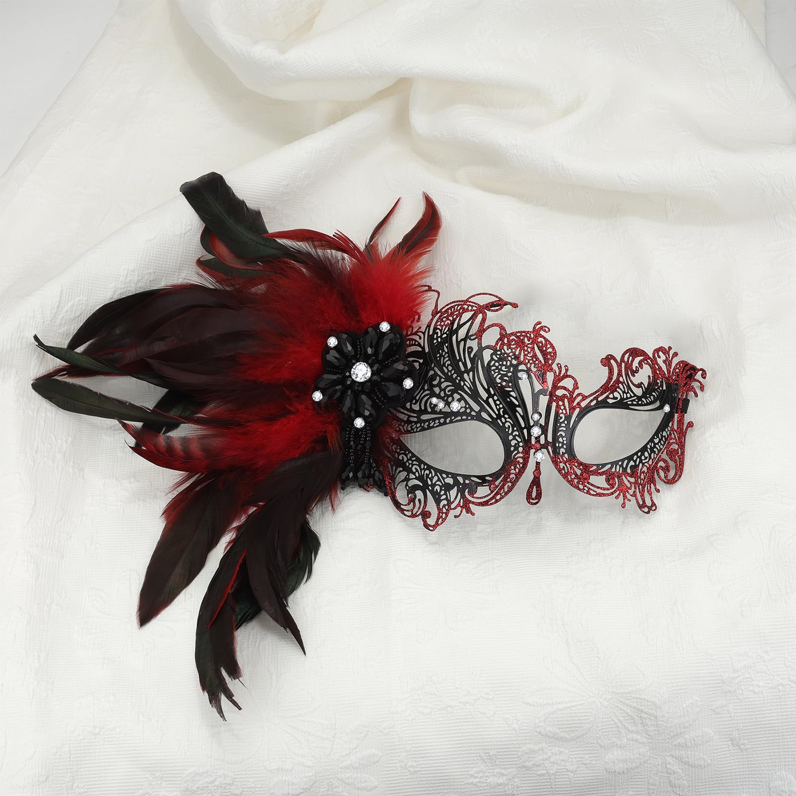 JewelryWe Women's Feather Masquerade Mask: Venetian Antique Mardi Gras Half Face Masks with Rhinestone for Costume Parties - Image 4