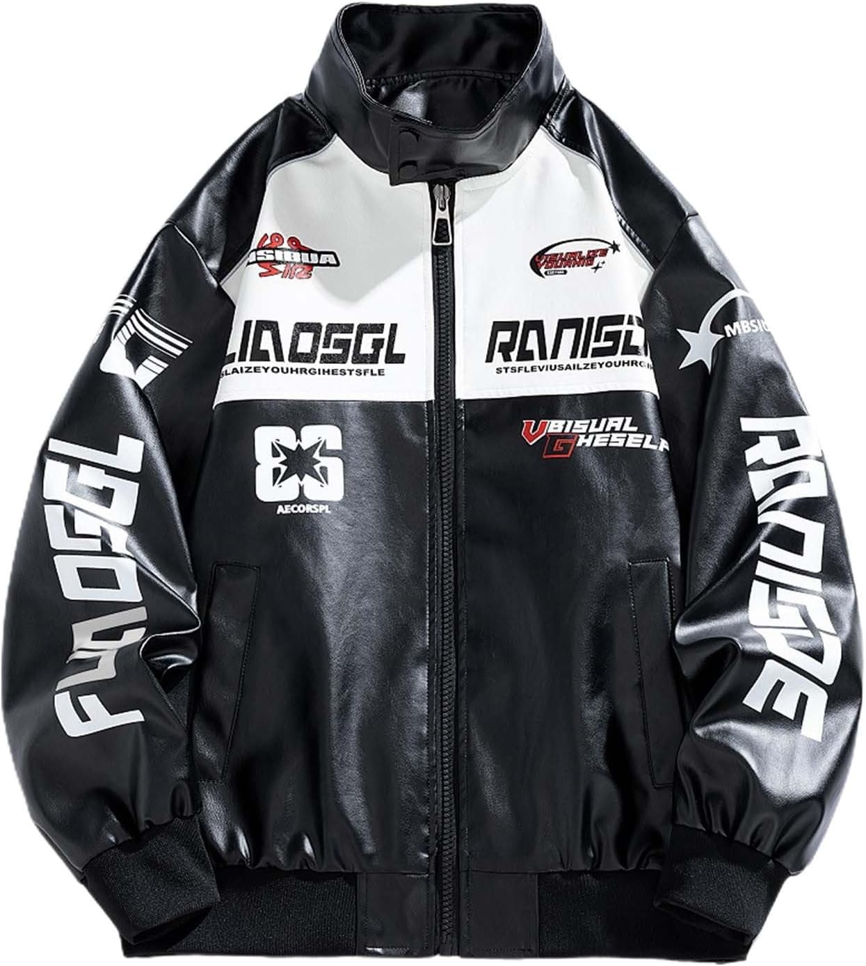 Faux Leather Jacket Men's Racing Jacket Zip Patchwork Motorcycle Jacket Hip Hop Y2K Streetwear College Jackets Baseball Sports Jacket Sweat Jacket Bomber Jacket Transition Jacket