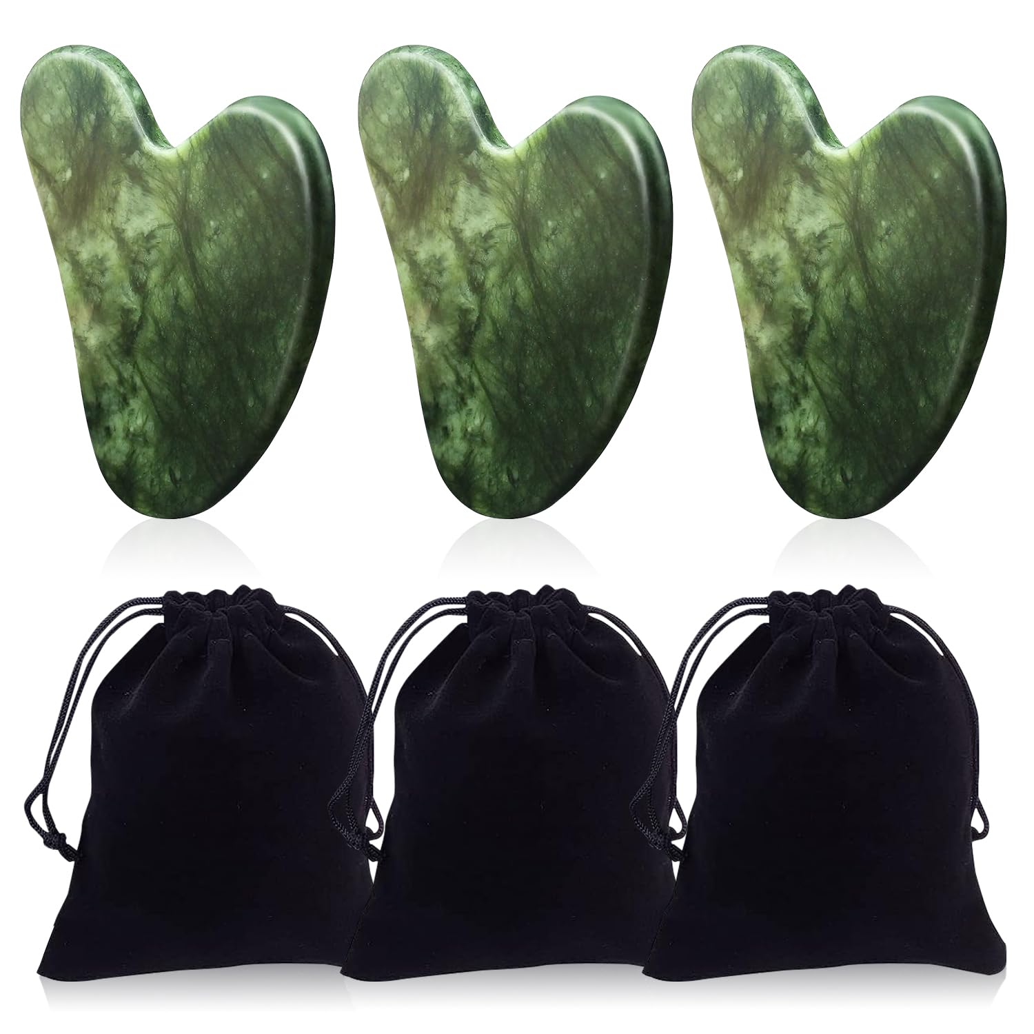 FAURAPMNG 3 Pcs Gua Sha Facial Tools, Jade Stone Guasha Board for Face & Body SPA, Gua Sha Scraping Massage Tool, Daily Face Massager for Traditional Acupuncture Therapy