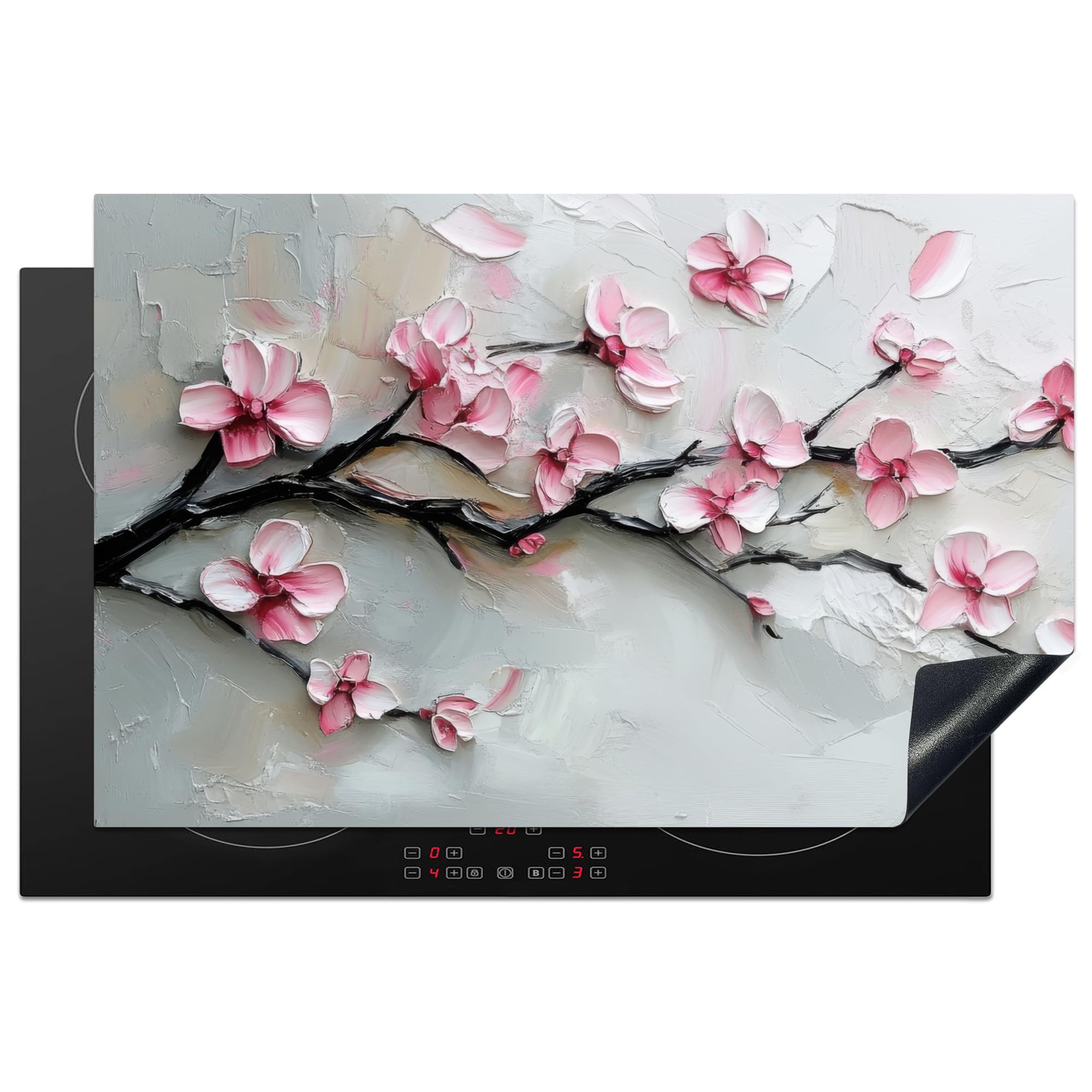 KitchenYeah© Induction Hob Protector Mat 20.5"x31.9" / 81.2x52 cm Stove Cap Top Cover Kitchen Cooker Covers for Electric Hobs Vinyl Blossoms - Artistic - Pink