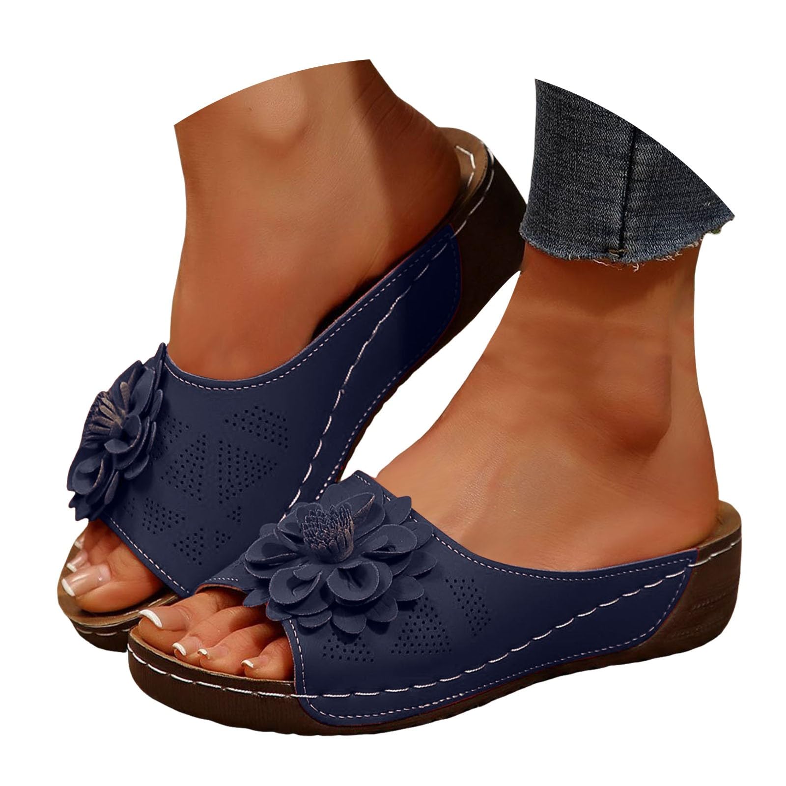 Orthopedic Wedge Sandals for Women Summer Dressy 2025, Flowers Open Toe Platform Sandals Casual Walking Slip on Sandals Boho Beach Sandals Dress Shoes
