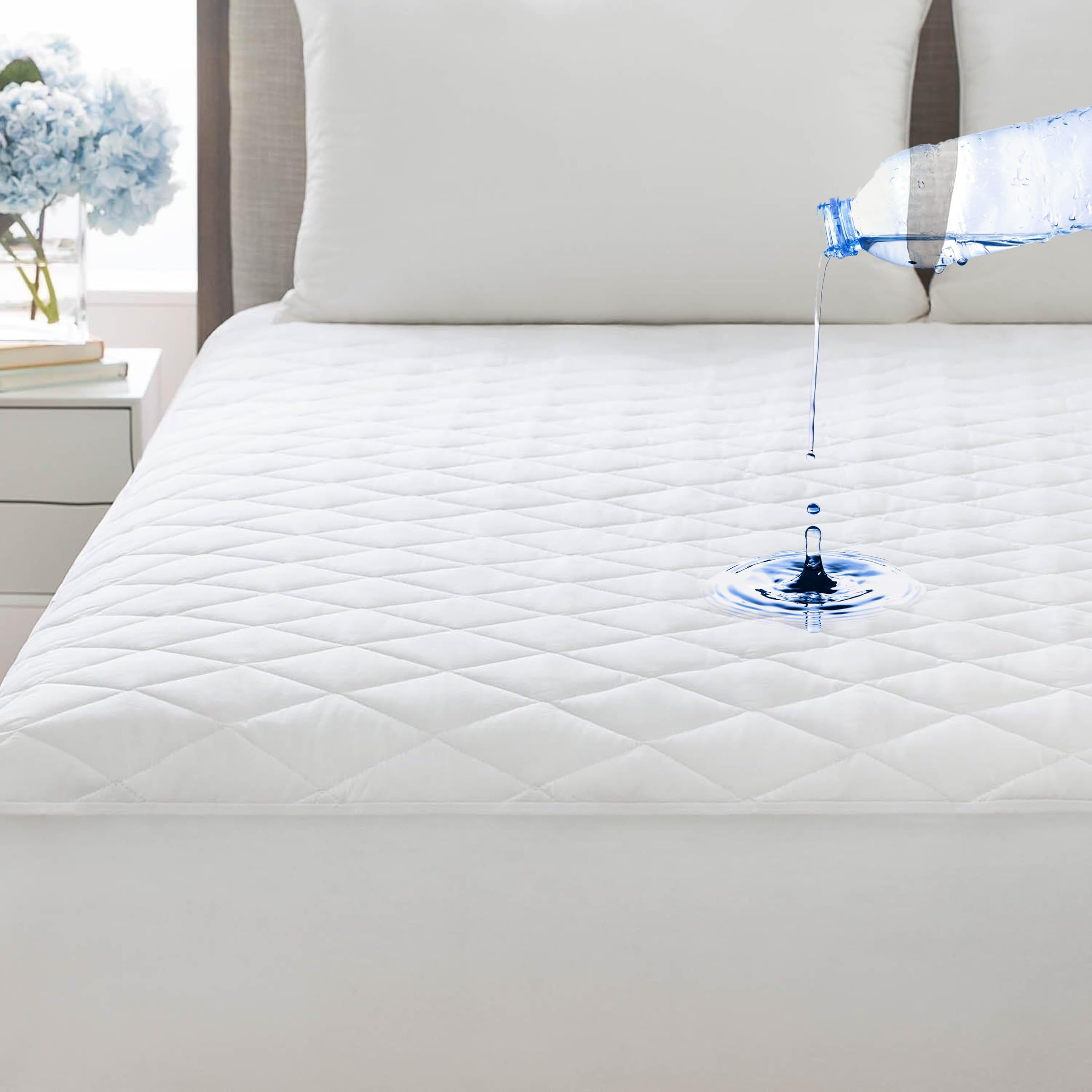 Rohi White Quilted Microfibre Waterproof Mattress Protectors: Non-Noisy (Crinkle Free). 100% Microfibre Pile Top (Kingsize Bed Waterproof Mattress Protector)