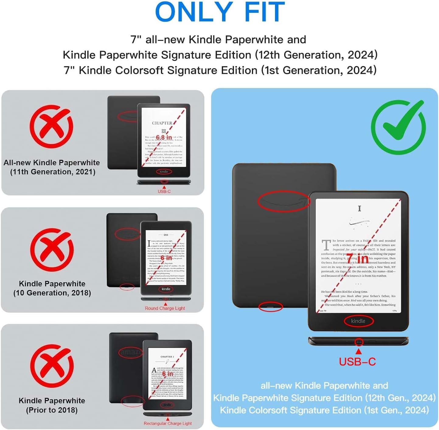 Custodia SEIAIYG Per Kindle Paperwhite 12a Gen (2024), Pelle PU Con Supporto Multiangolo, Funzione Sonno/Risveglio, Gatto Blu