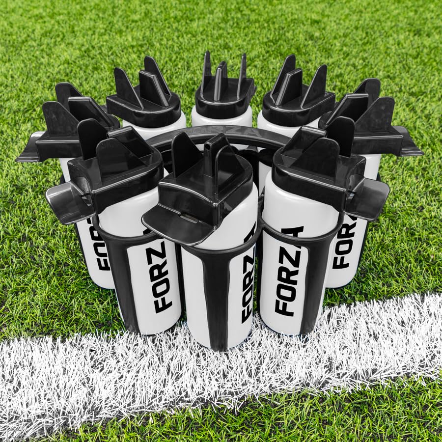 FORZA Water Bottles + Carrier Set [8x Bottles] | Hygeine [1L] or Sports Bottle [750ml] with Stackable Carrier for Football, Rugby, Training, Gym & Teams (Semi-Translucent, Hygeine Bottles)