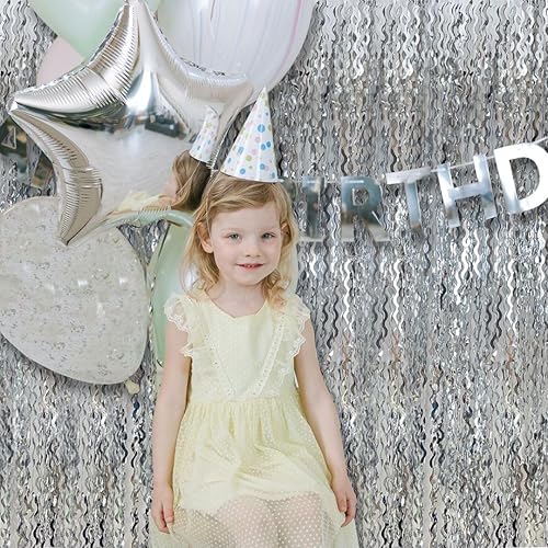 Vista 31 de Cortina cuadrada de oropel para fiesta, 5 cortinas de flecos de papel de aluminio con purpurina, decoración de fiesta, fondo negro para cabina