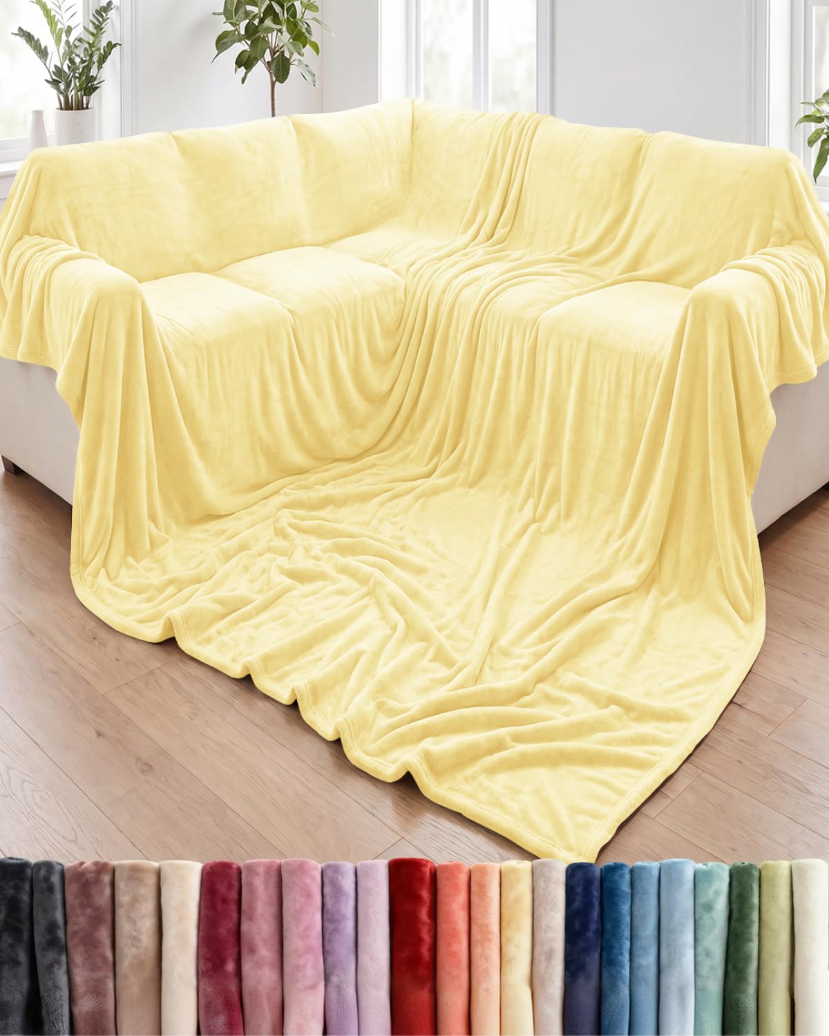 Fleece Blanket Giant Size 120" x 180" - Ultra-Soft Flannel Throw - Yellow