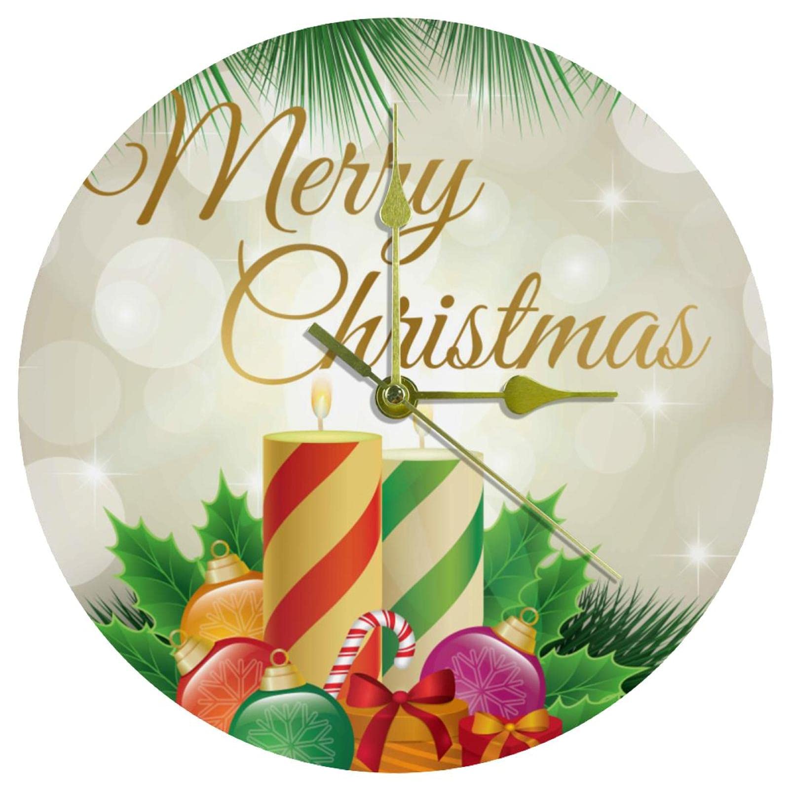 Horloge murale Merry Christmas en acrylique silencieuse de 24 cm pour décoration festive
