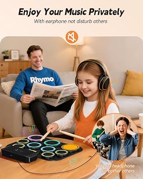 Rhymo Electronic Drum Set, 9-Pad Roll-Up with Built-in Speaker
