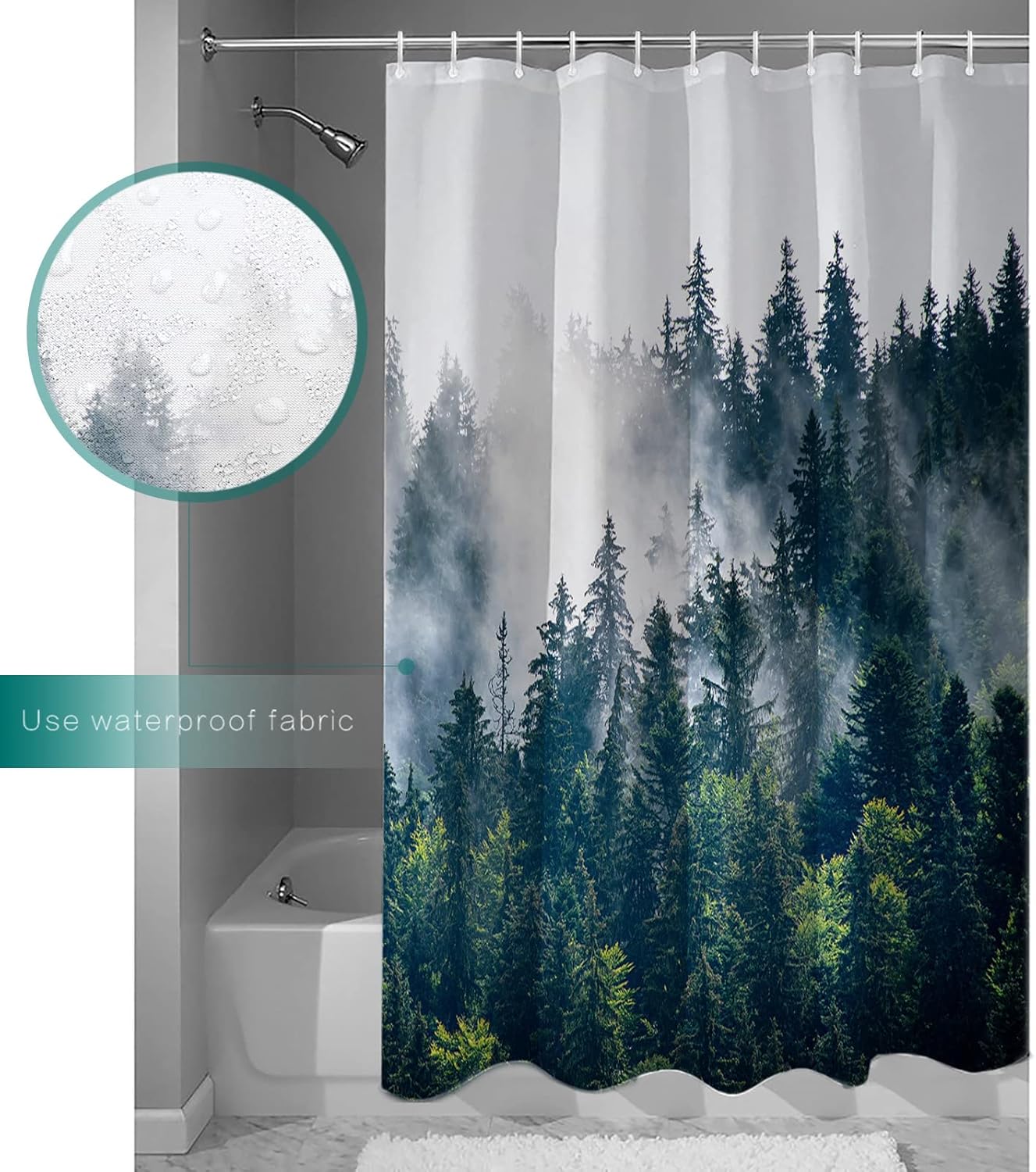 YOKOU Shower Curtain, Woods Summer Tree Water Repellent Polyester Fabric Bath Curtains with Hooks for Bathroom Showers Stalls Bathtubs, 72"x78"