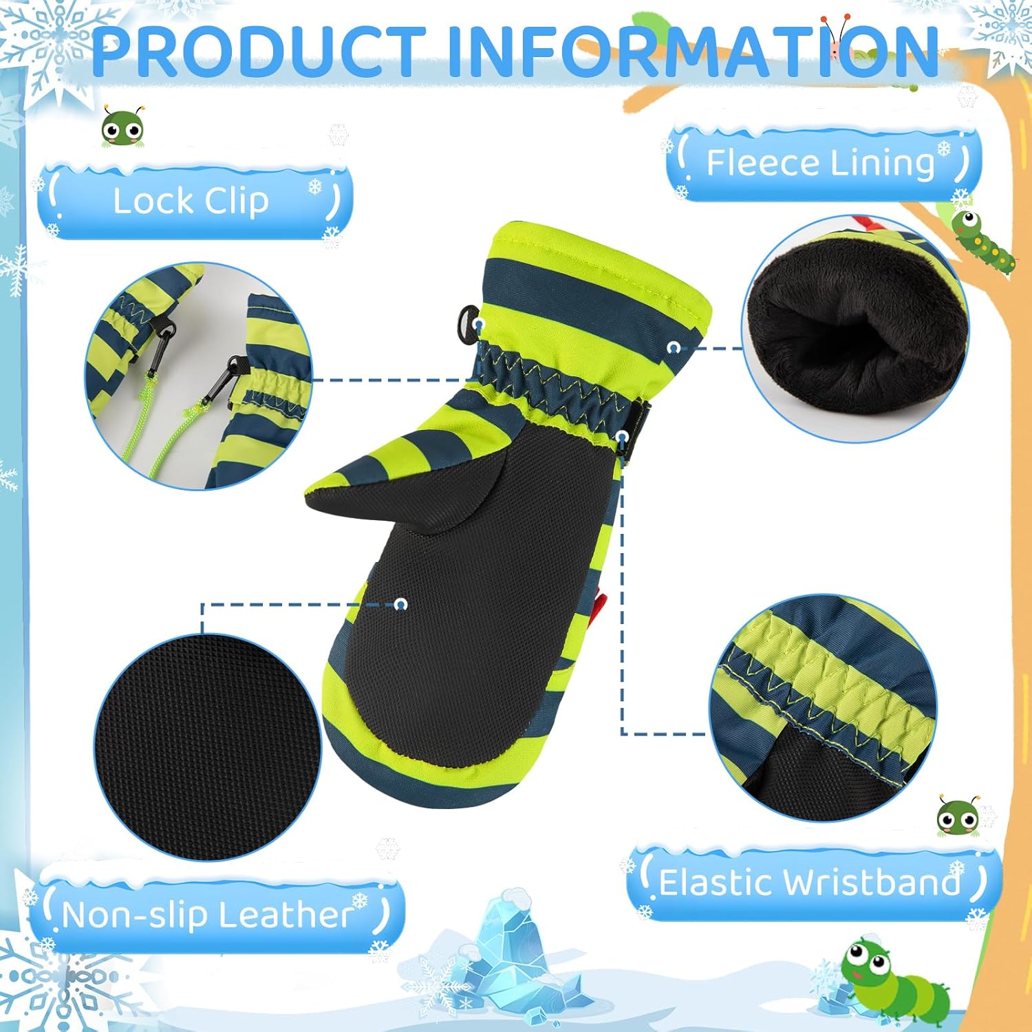 Kids Ski Mittens Waterproof Snow Windproof Thinsulate Warm Winter Cold Weather Gloves with String for Boys Girls - Image 7