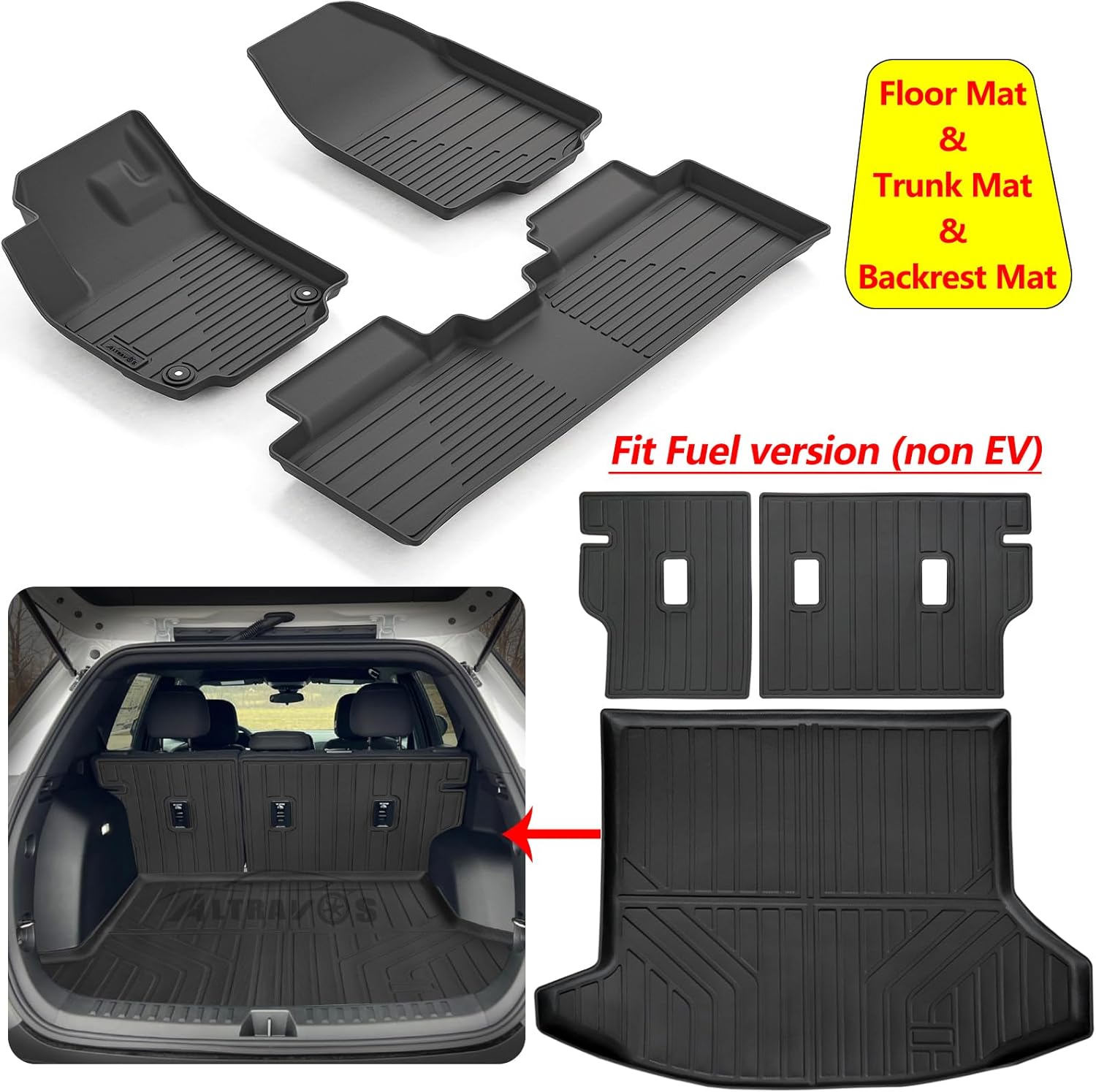 AltraVos Floor Liners & Cargo Liners & Backrest Mat for 2025 Chevy Equinox Fuel Version (Non EV),TPE All Weather Protection Car Floor Mats with Trunk Mat Covering The Backrest For 2025 Chevy Equinox Fuel Full Set Mats