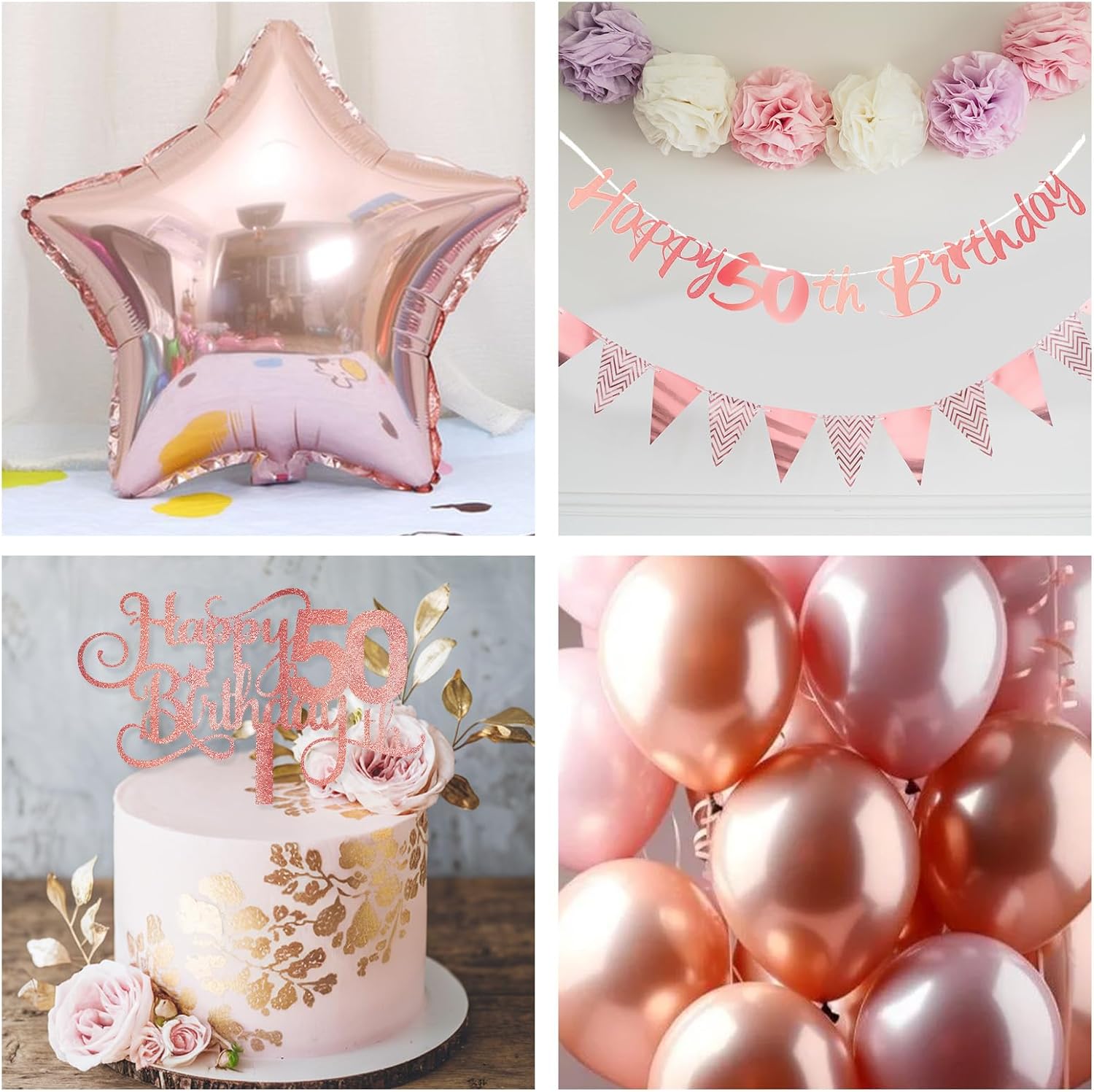 50th Birthday Decorations for Women, Retro Pink Beige Number 50 Balloon Set Happy 50th Birthday Banner Cake Topper Dusty Pink Beige Rosegold Star Balloons for Her 50 Year Old Bday Party Decor - Image 7