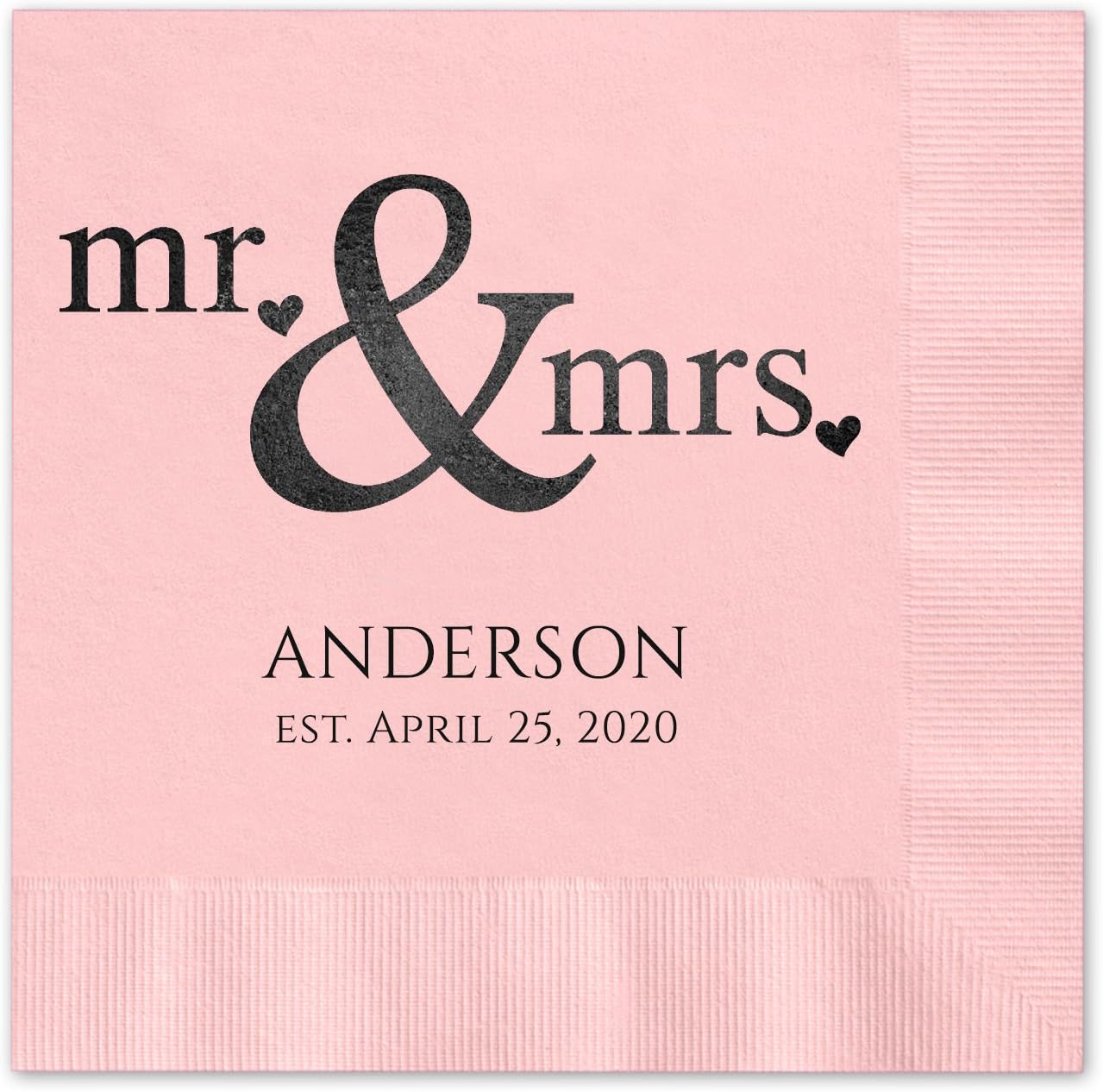 Personalized Mr And Mrs Hearts Luncheon Napkins / 100 Custom Printed Red Paper Coined Wedding Dinner Napkins/Foil 6 1/2'' x 6 1/2'' Anniversary Napkin/Made In The USA