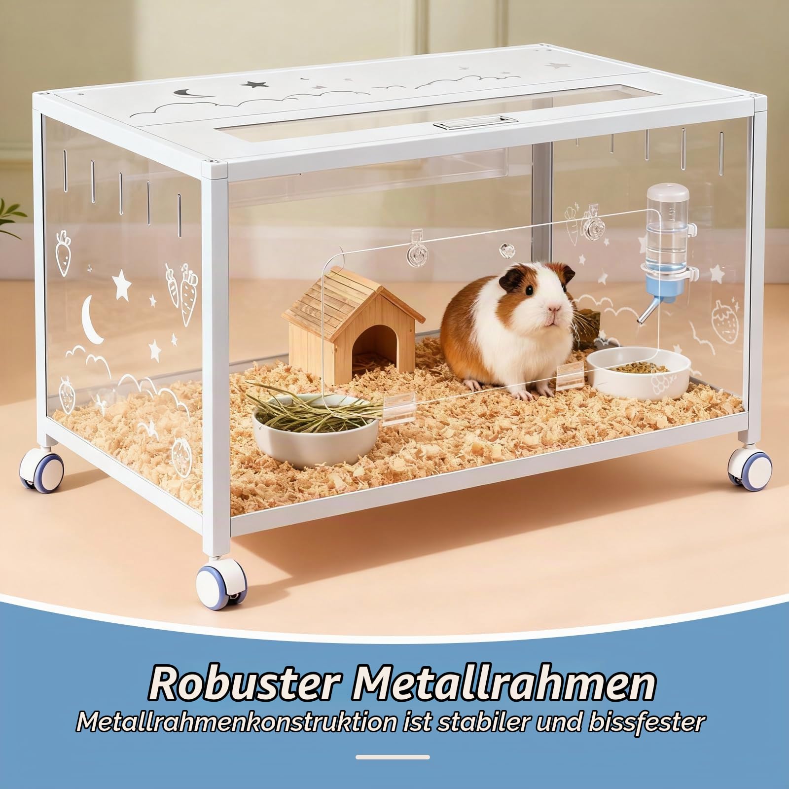 Hamsterkäfig mit Rädern, Groß Nagerkafig Rattenkäfig Kleintierkäfig, Weiß Hamsterhaus 360° Transparenz Hamster-Auslaufbereich aus Acryl Hamster Cage for Nager Mäuse, Ratten