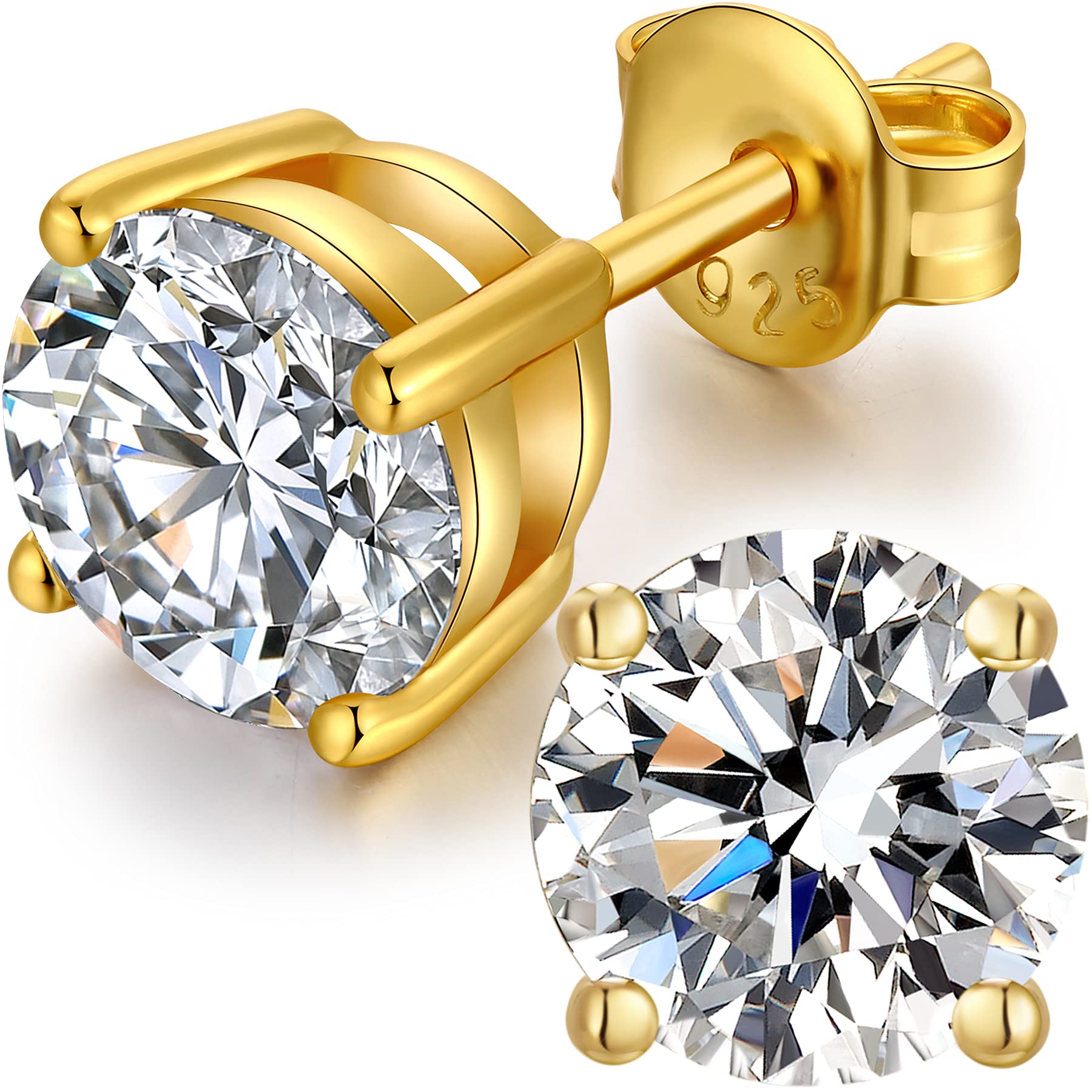 Miaofu Orecchini 18k Oro Bianco Placcata Orecchini 925 Argento Sterlina Zirconi Simulato Diamante Brillanti per Donna Uomo 4-8mm I Orecchini Zirconi Cubica Swarovski Dimensioni 3mm-8mm