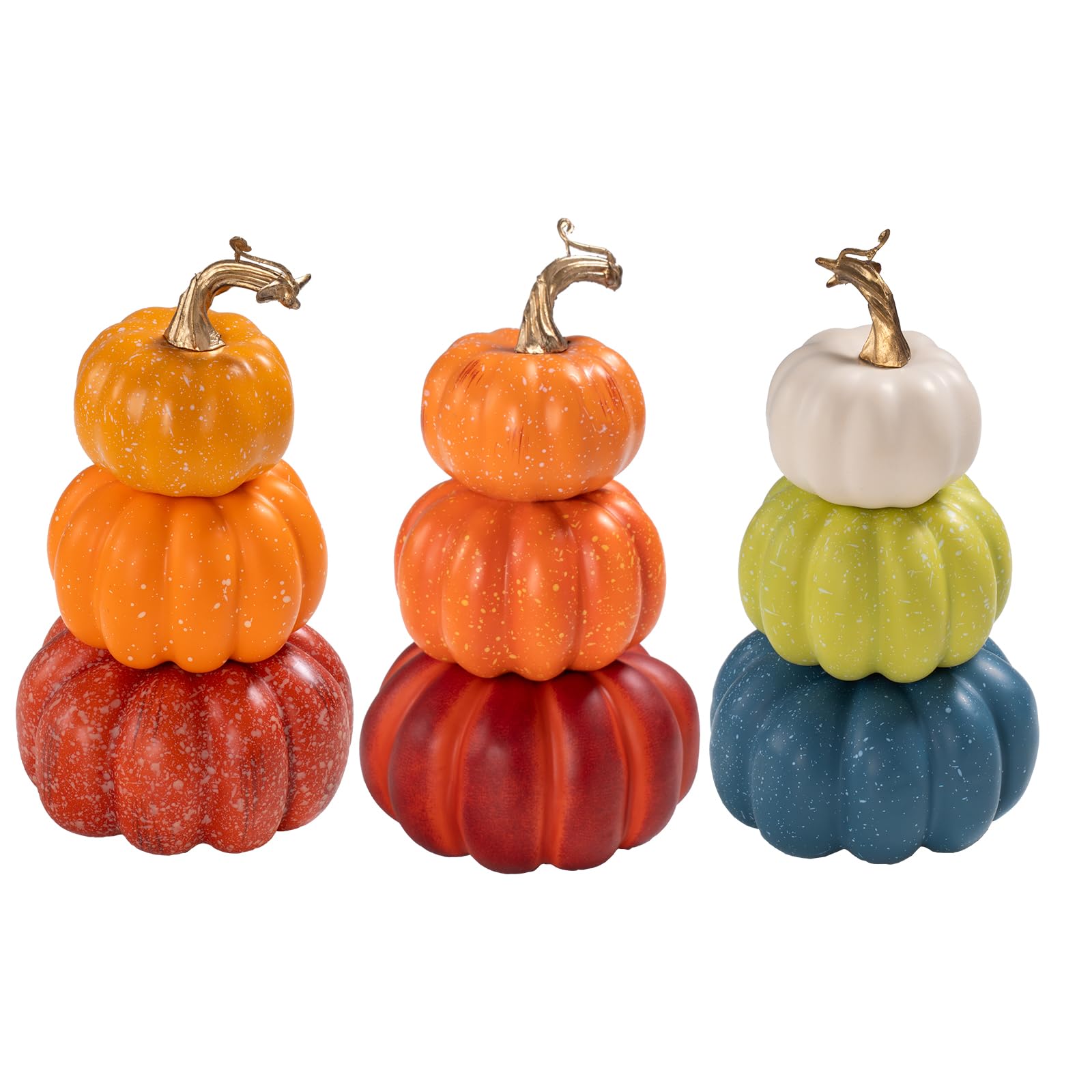 Keeplush 3PCS Artificial Foam Pumpkin Tower Set,Colorful Autumn Decorations