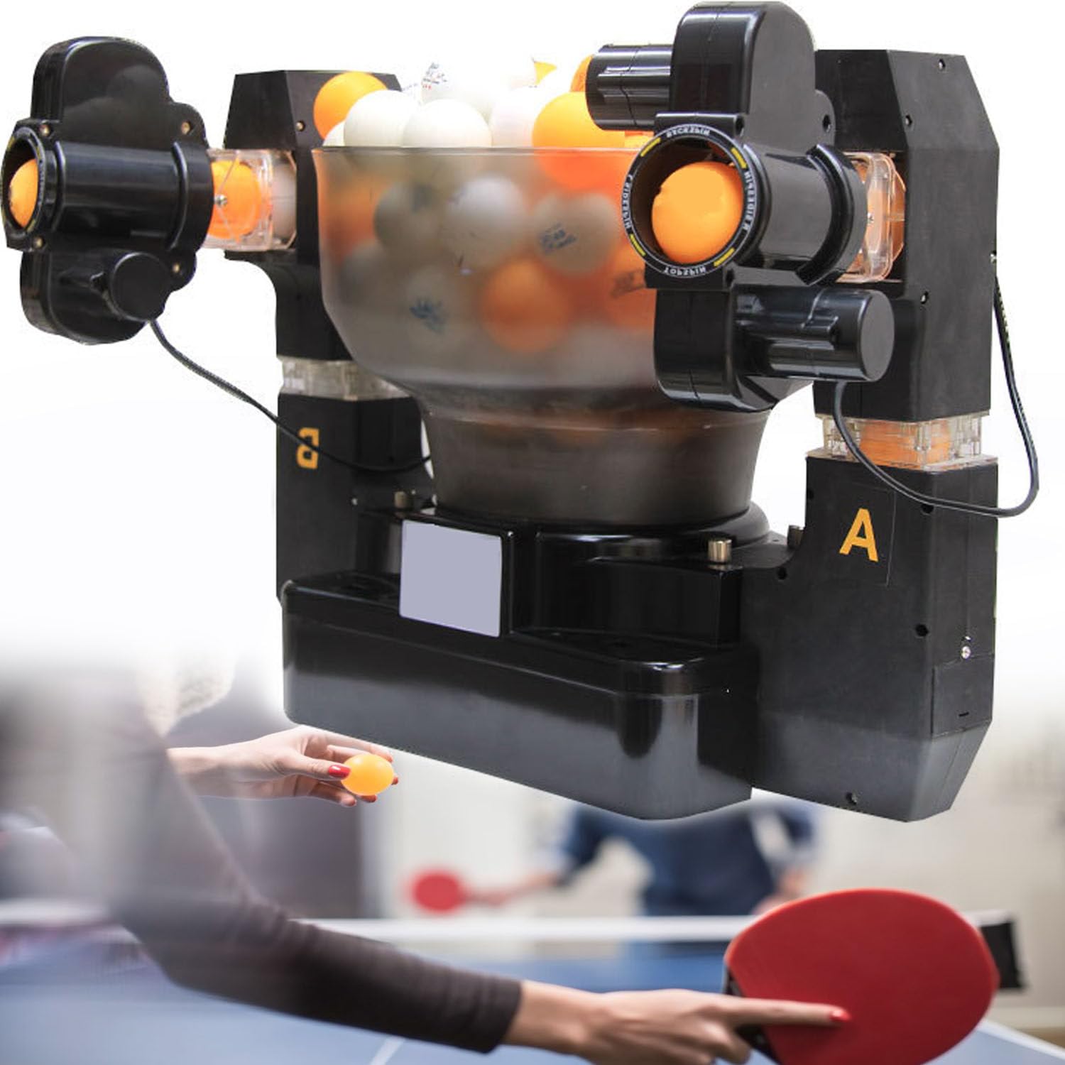 Oiyeknrd Table Tennis Launcher,Automatic Table Tennis Machine,Ping Pong Training Robot with Remote Control,Ping-Pong Ball Serving Machine,With 100 Balls DoubleHead