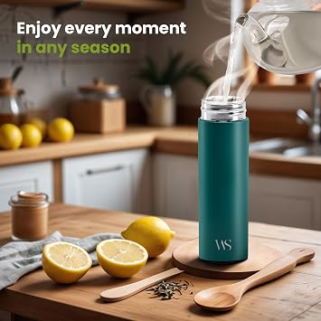 Tea & Fruit Infuser Water Bottle + Strainer + BPA-Free Fruit Insert | Vacuum Insulated 450ml Stainless Steel Flask | Portable Tea & Coffee Tumbler: Office, Outdoor, School, Sports, Bike - Teal
