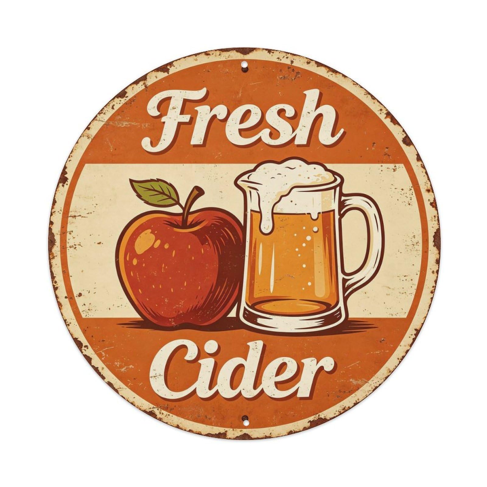 Rustic Fall Fresh Cider Orchard Metal Tin Sign Plaque