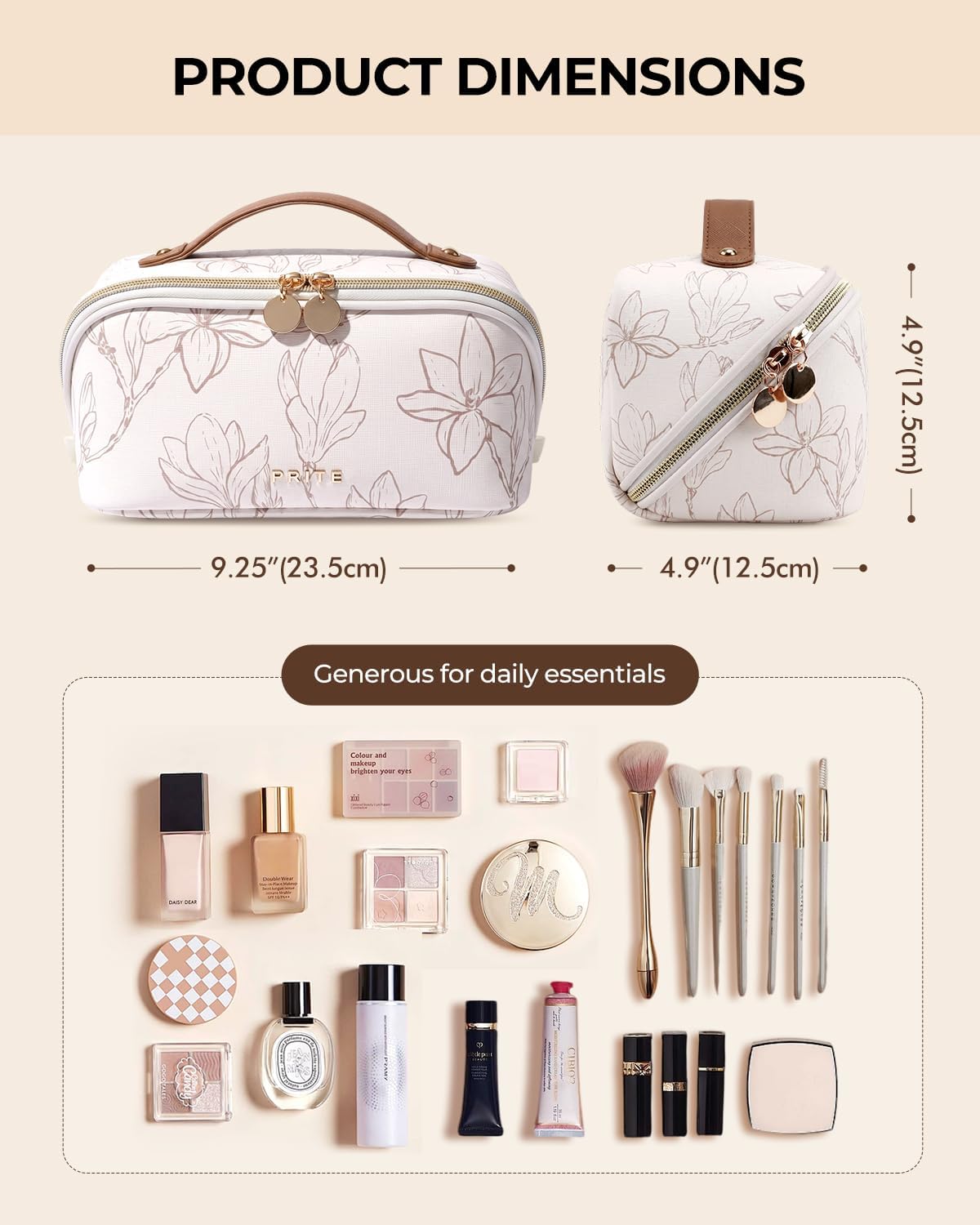 Prite Makeup Bag Travel Toiletry Bag Open Flat Cosmetic Organizer for Women image 3