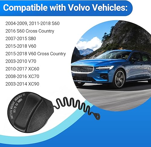 Miniatura 2 de Tapón de llenado de gas para depósito de combustible para Volvo S60 Cross Country S80 V60 Cross Country V70 XC60 XC70 XC90 Reemplazar 31392044 313