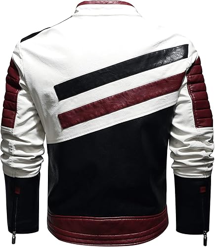 Miniatura 4 de Traje de cuero de imitación de piel sintética con cuello alto para hombre, con bloqueo de color, para motocicleta