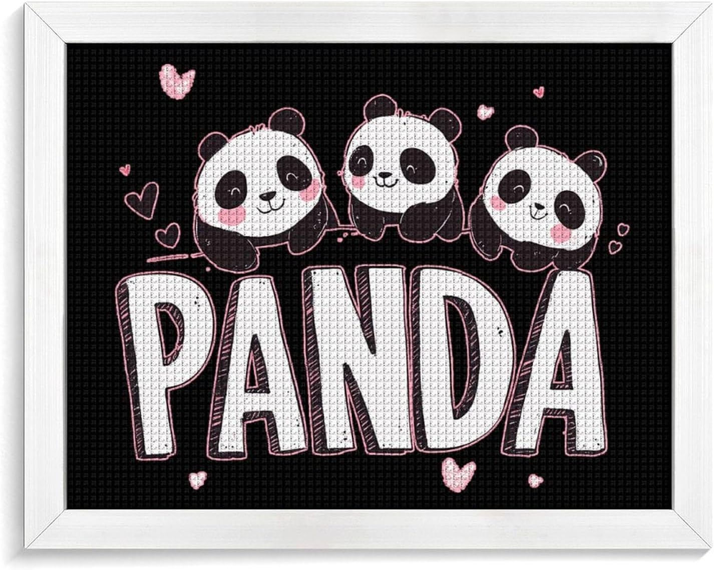 Cute Panda Printed Diamond 5D Painting Kits DIY Full Drill Crafts for Home Wall Decor 16x20 Inch White Wood 50 * 40cm